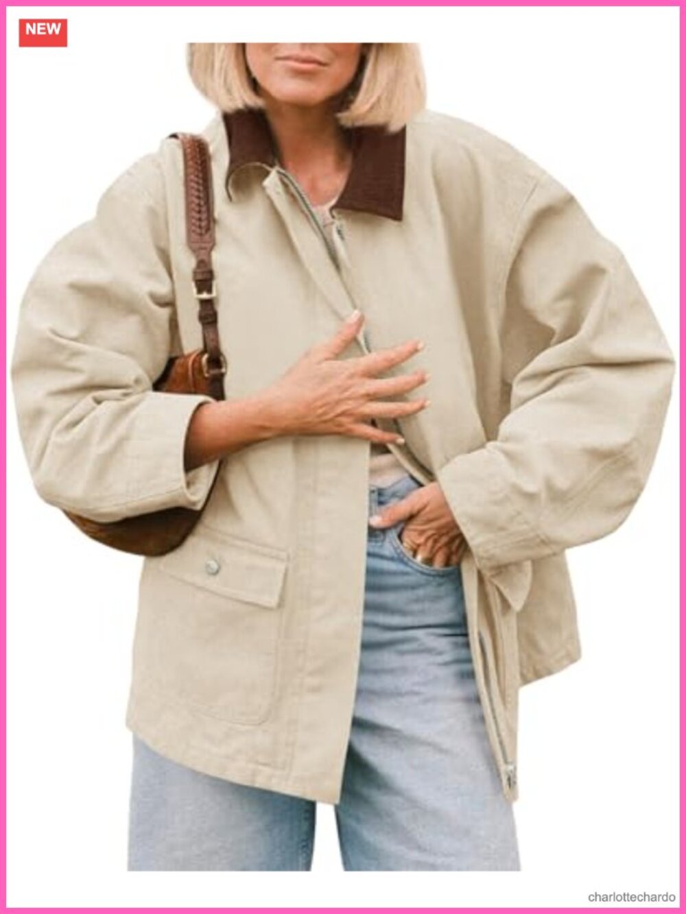 Women Oversized Utility Jacket Trench Coat with Pockets Cotton